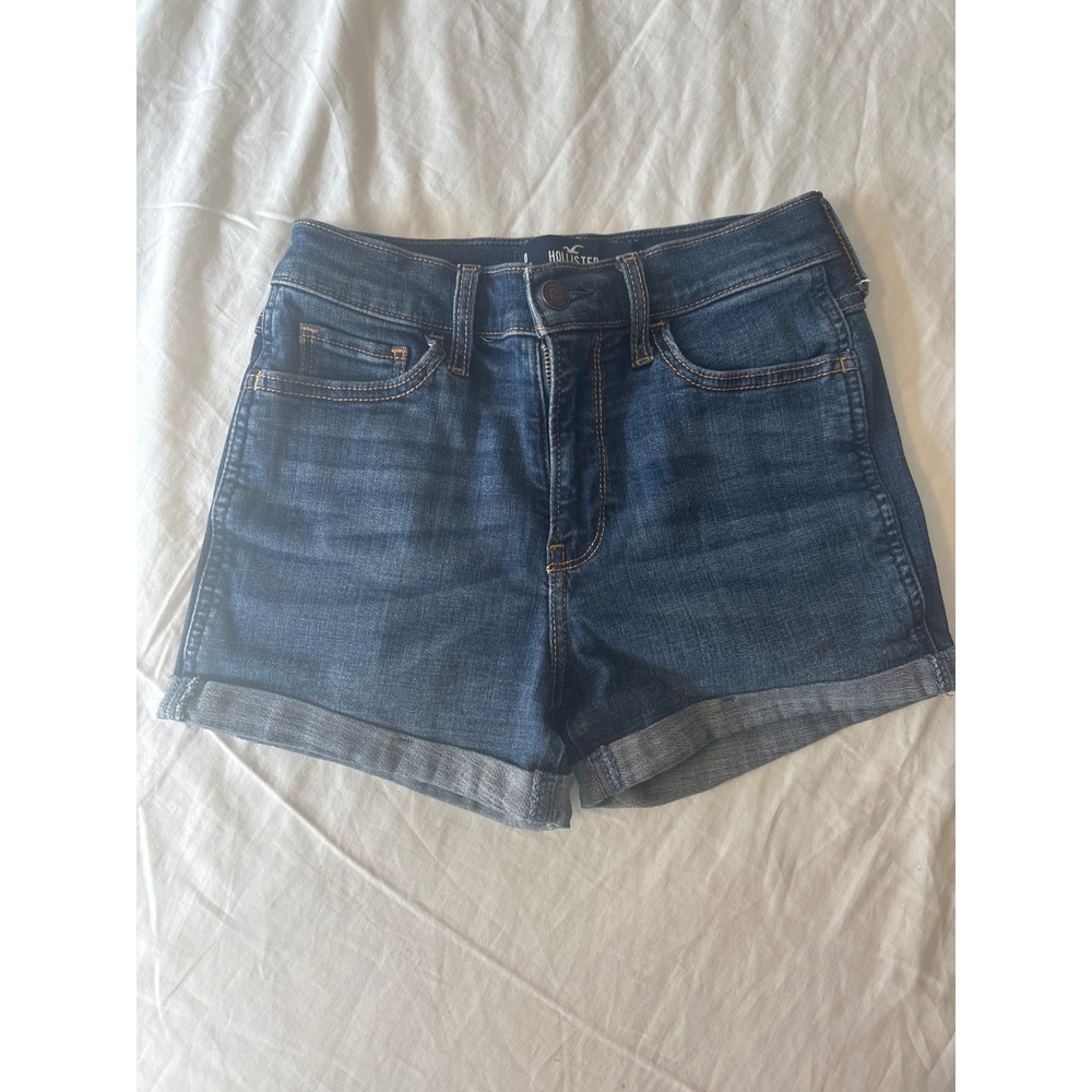 Hollister Denim Shorts Womens W24 Blue Excellent High-Rise Advanced Stretch - Picture 3 of 8